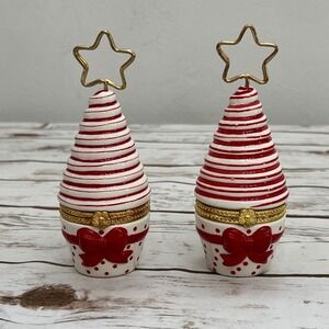 Harry‎ and David Trinket Box Red White Striped Christmas Tree Star Set of 2 OS
